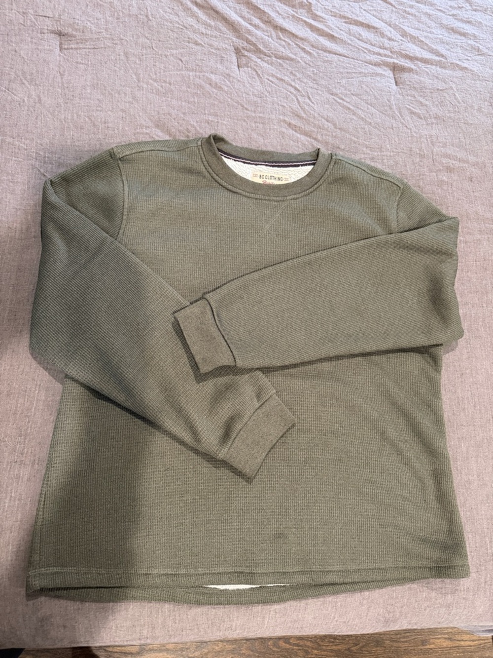 Men's Olive Crewneck Thermal Sweatshirt - Classic Casual